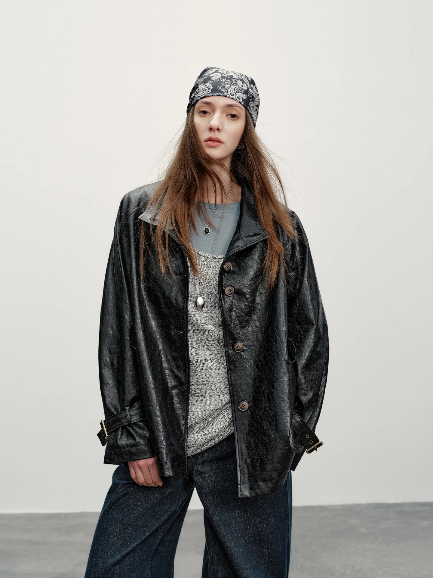 Women's Stand Collar PU Leather Jaet Heavy Work Suede Tannery Vintage Sle Long Sve mid Length Coat Caramel Rum