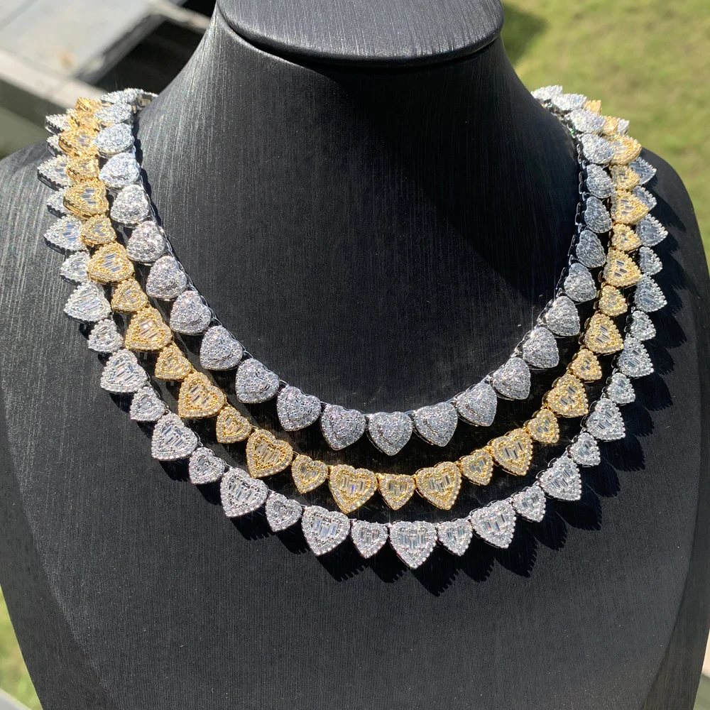 

Bling Cz Micro Pave Heart Necklace Big Small Hearts Interspersed Full Iced Out Zirconia Inlay Luxurious Choker Hip Hop Jewelry