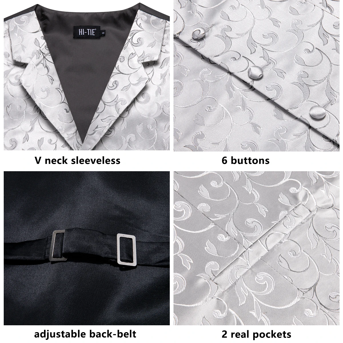 Hi-aught-Ensemble de boutons de manchette Hanky Glaaught pour homme, gilet jacquard à col plat, veste de cow-boy, cadeau de mariage occidental, gris argent