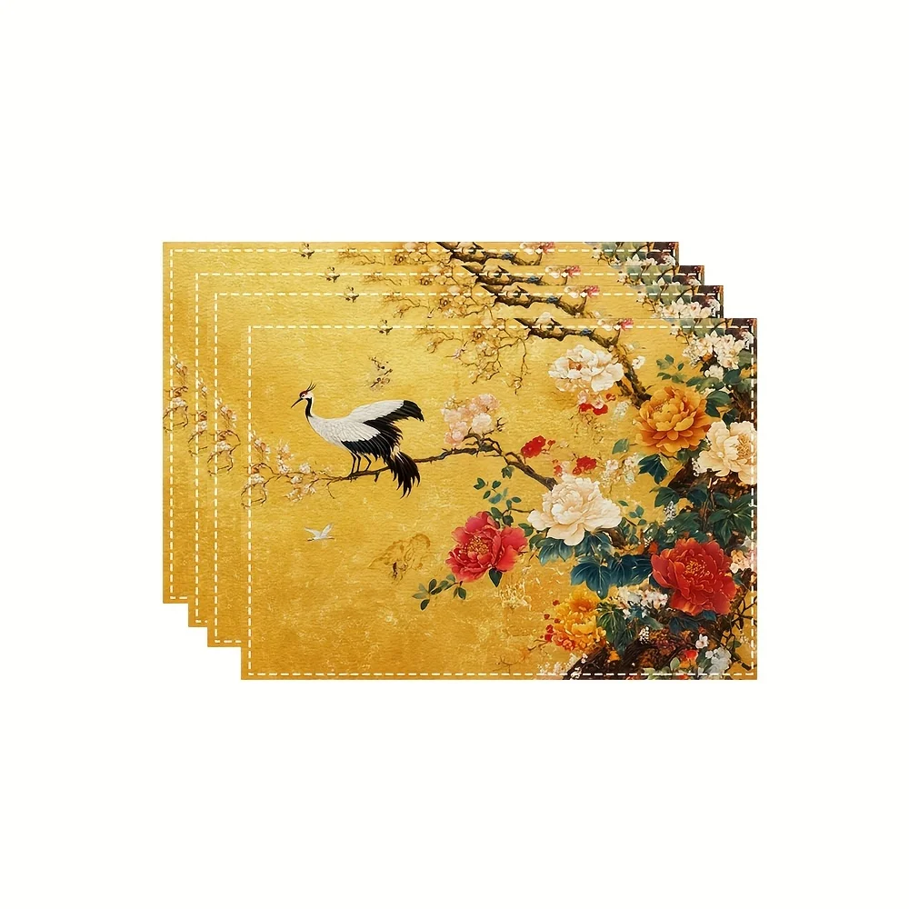 Romantic Red Wine Glass Rose Candle Print Rectangular Placemats Valentine Dinner Theme Dining Table Decor Table Mats 4/6/8PCS