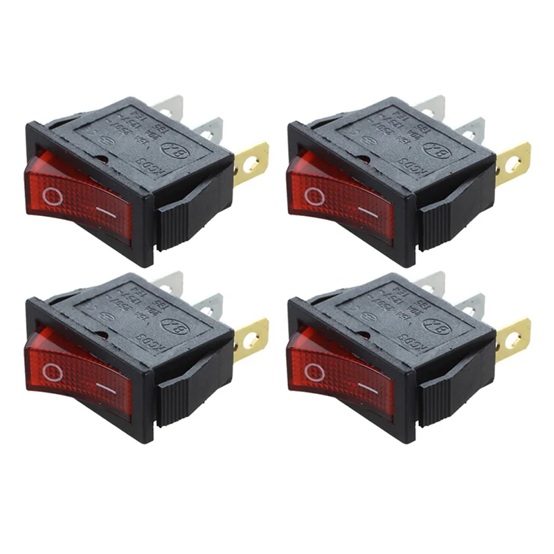 A45U 4X Rocker Switch ON OFF Bright Bipolar 28X10mm 250V 15A 3 Terminais VERMELHO
