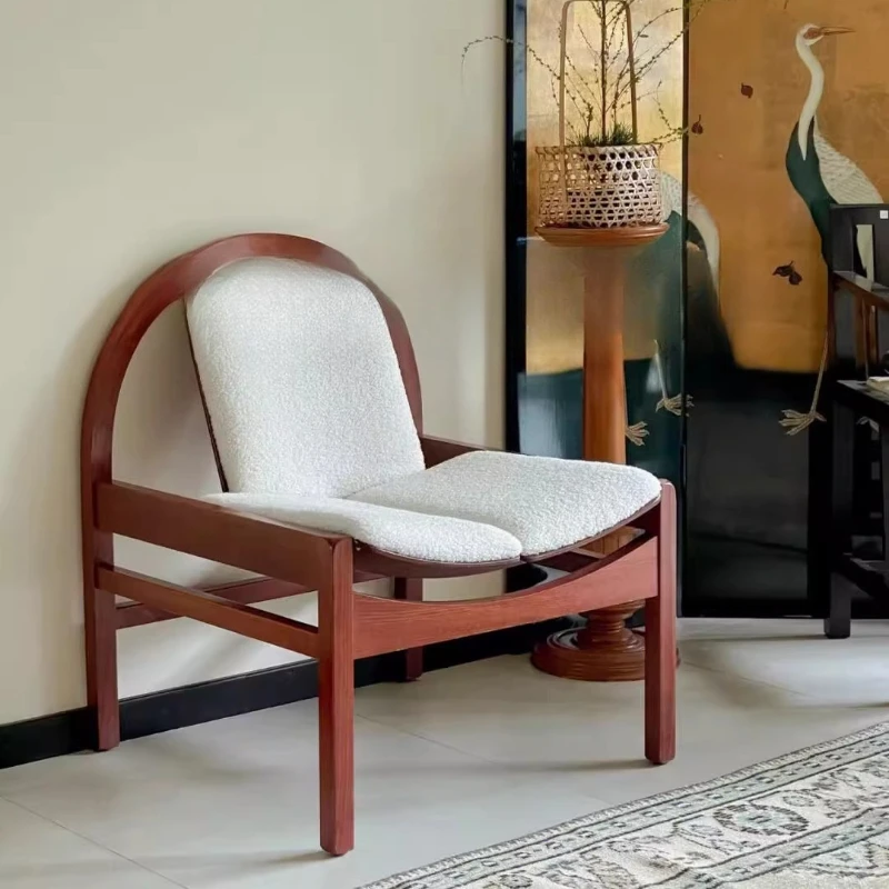 Italian minimalist single sofa chair, living room soft-wrapped lamb wool leisure chair