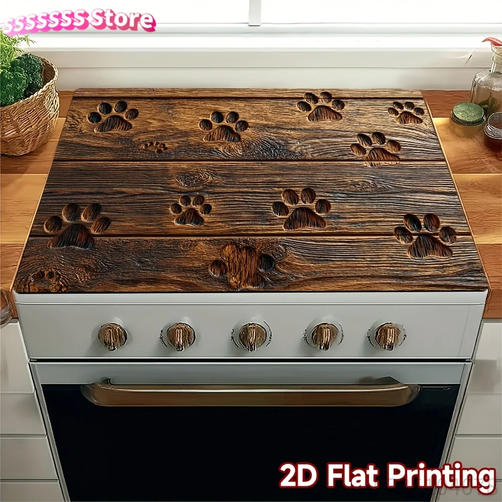 Protector de Estufa Moderno con Diseño de Huellas de Patas, Compatible con Estufas/Cocinas Eléctricas - Cubierta Plegable Resistente a Arañazos para Placa de Cocción