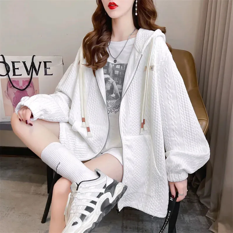 

New Female Spring Autumn Hoodie Oversize Loose Drape Feeling Hooded Jacket Women's Casual Parker Outerwear Fashion Sportswear