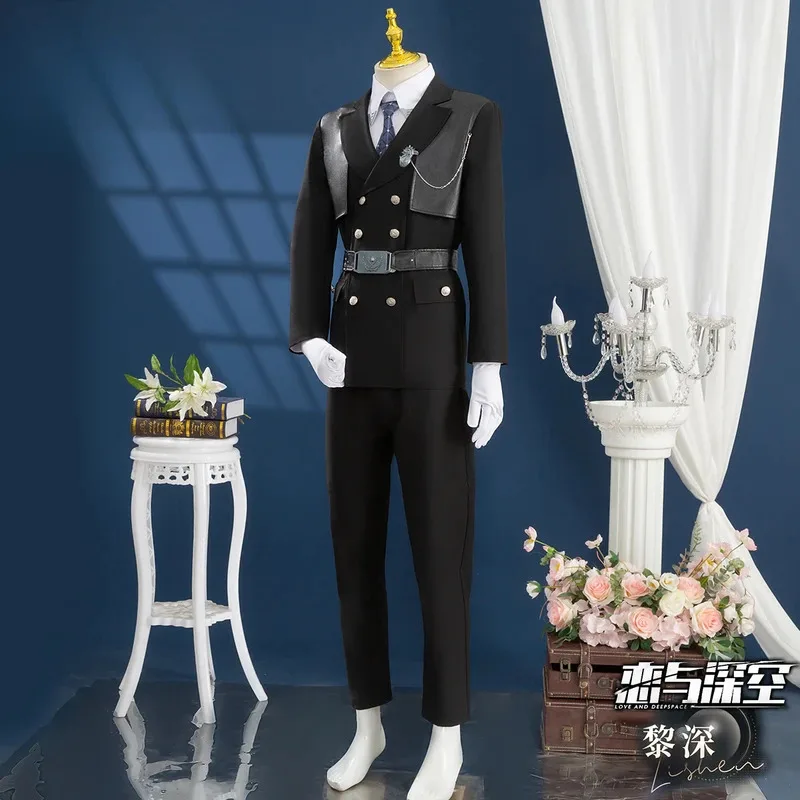 LQLove y Deepspace Zayne, disfraz de Cosplay, peluca, uniforme, gabardina, traje negro, chaqueta, gafas, fiesta de Halloween para mujeres y hombres, accesorios