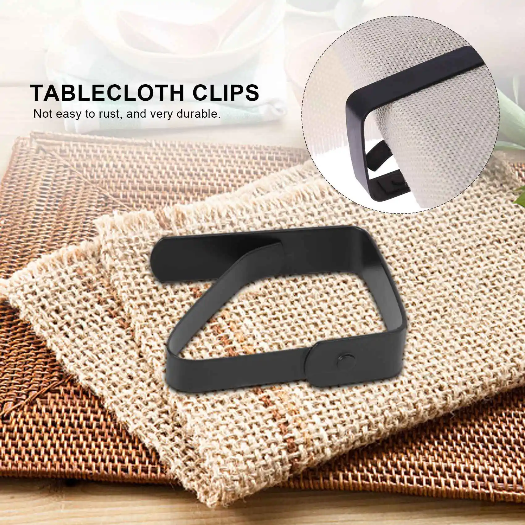AB11-8 Pack Stainless Steel Tablecloth Clips Black Picnic Tablecloth Clips Adjustable Anti-Skid Fixed Clip Table Cloth Holder