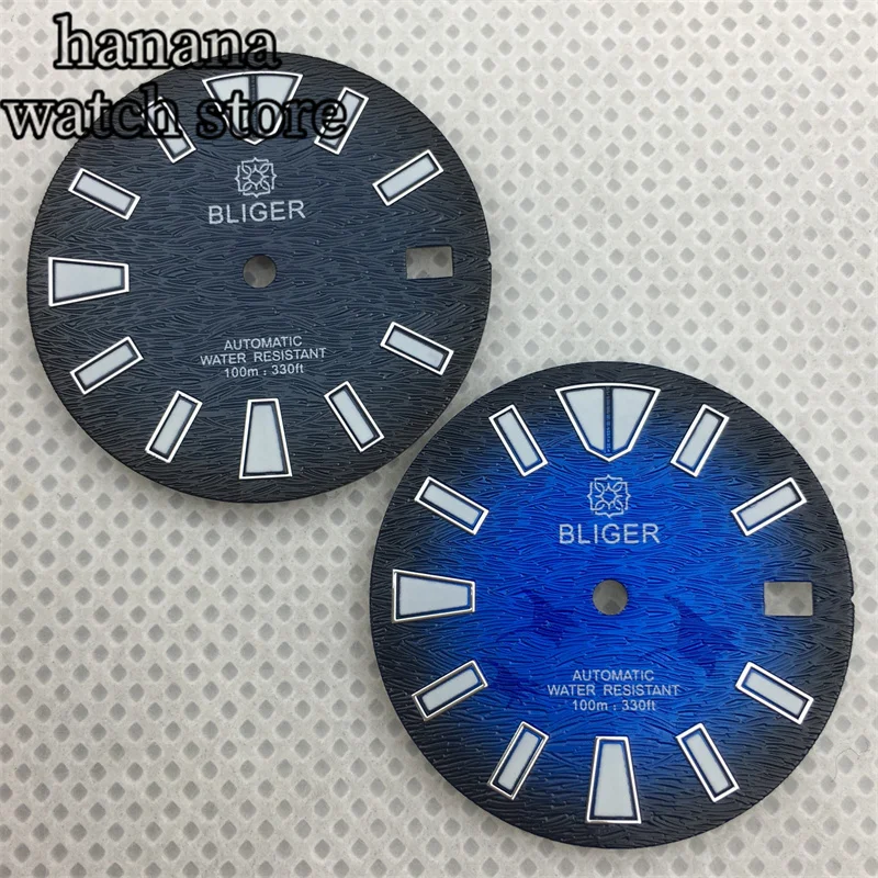 قرص بليغر مع توهج أخضر للحركة ، أزرق متدرج ، 3 حلقات ، تاج ، NH34 ، NH35 ، NH36 ، 29