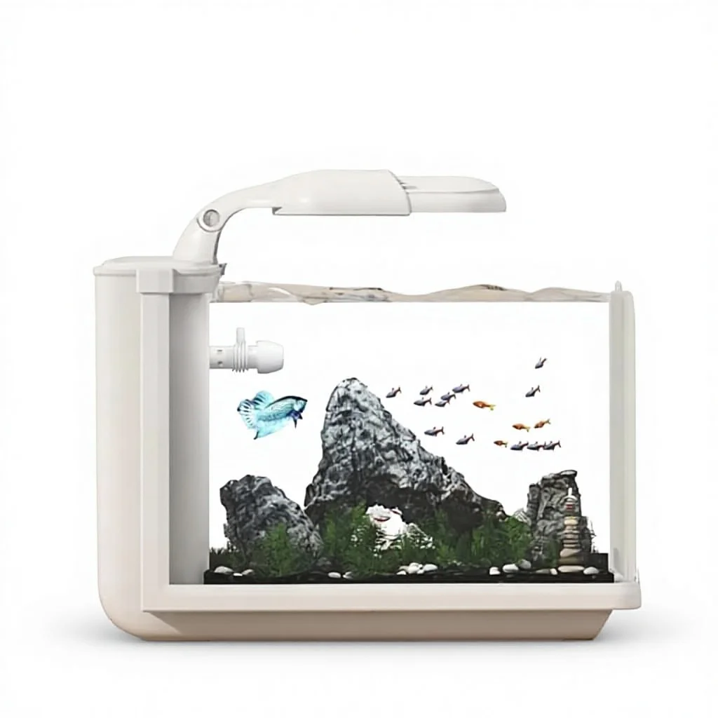 Rectangle Glass Desktop Aquarium Hidden Filtration Detachable Structure High-Brightness Lighting for Lazy Users, Study & Bedroom