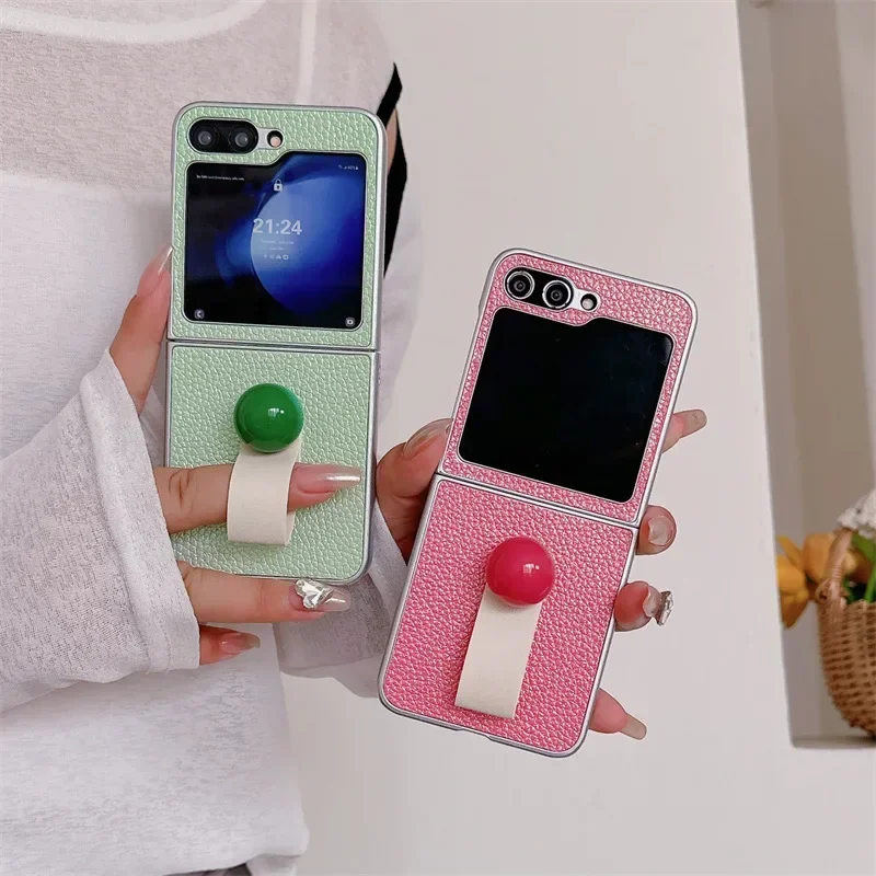 Candy Color Ring Strap Phone Case for Samsung Galaxy Z Flip 6 5 4 3 Protective Back Cover for ZFlip4 ZFlip5 ZFlip6 Case