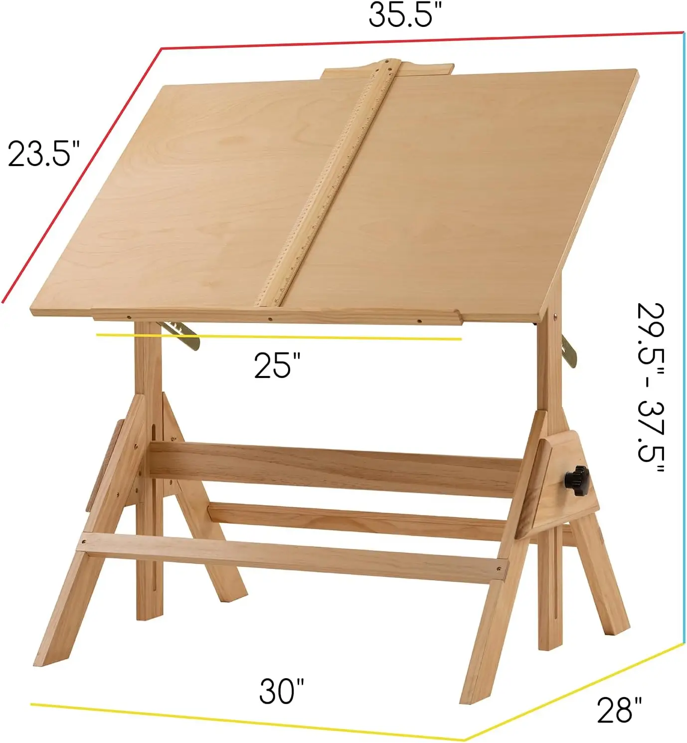 MEEDEN Wood Drafting Table & Stool Set,Artist Stool and Craft Table with Adjustable Height,Tiltable Tabletop for Artwork,