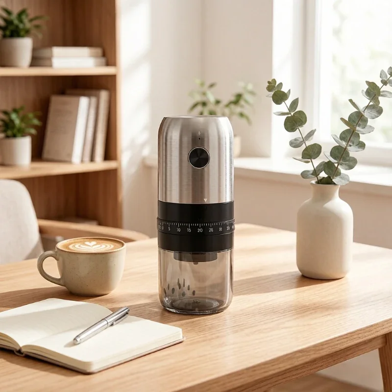 Electric Coffee Grinder Unisex Stainless Steel, Small Automatic Burr Mill Adjustable Grind Size Long Endurance Strong Motor Home