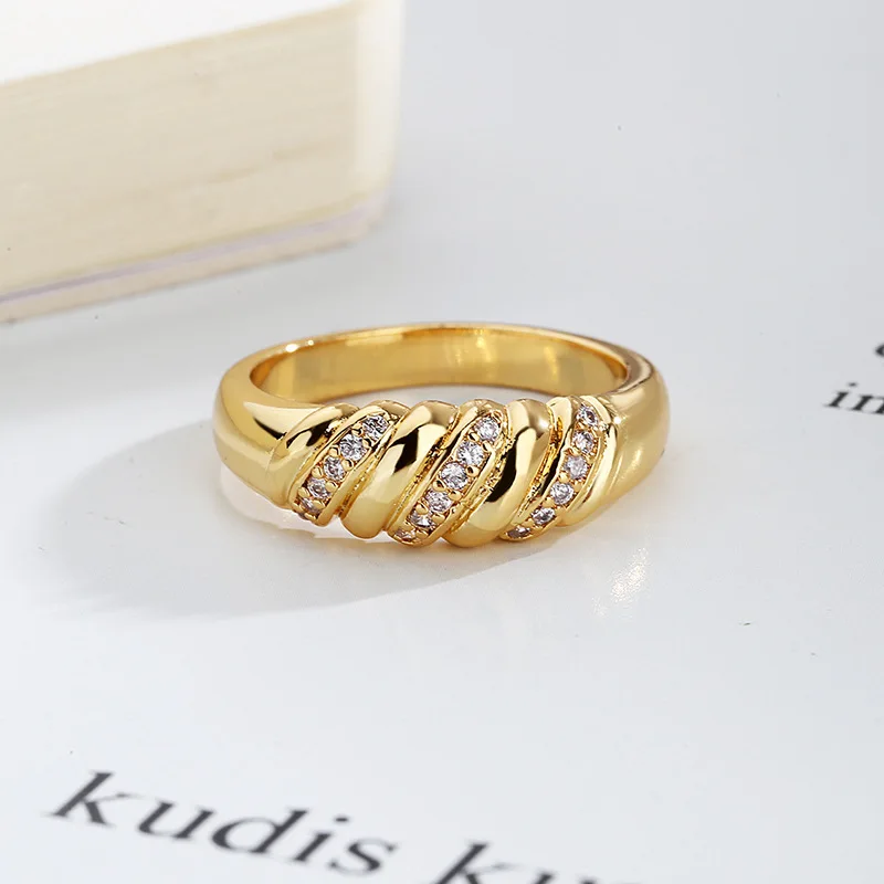 ZHOUYANG Chunky Croissants Pierścionki dla kobiet Vintage Gold Color Statement Ring Finger Akcesoria Moda Modna biżuteria KAR210 — zdjęcie 6