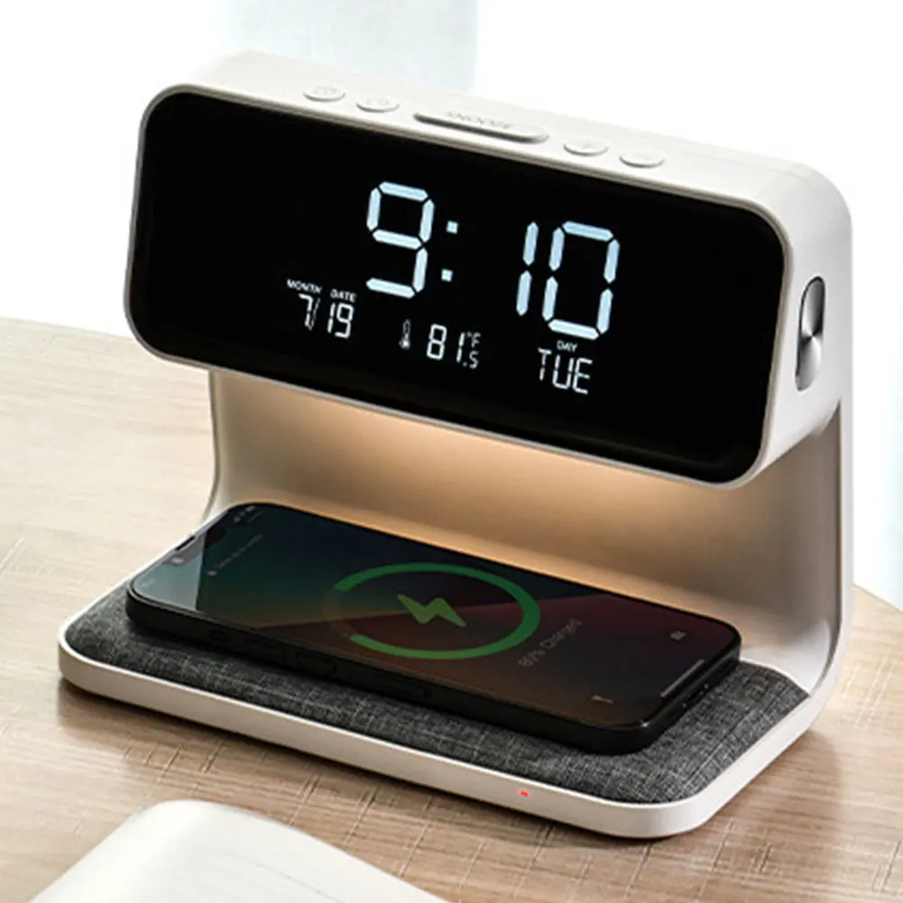 

3 In 1 Nightstand Lamps Touch Wireless Charger Bedside Table Lamp Dimmable Digital Alarm Clock for Bedroom Dormitory