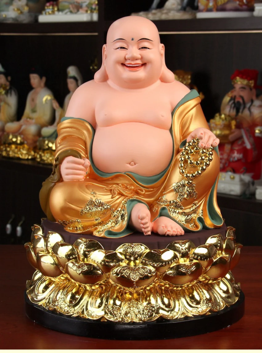 2023 Wholesale Buddhism figure golden Maitreya Wealth God buddha Asia HOME SHOP Propitious Prosperity GOOD LUCK ZHAO CAI  statue