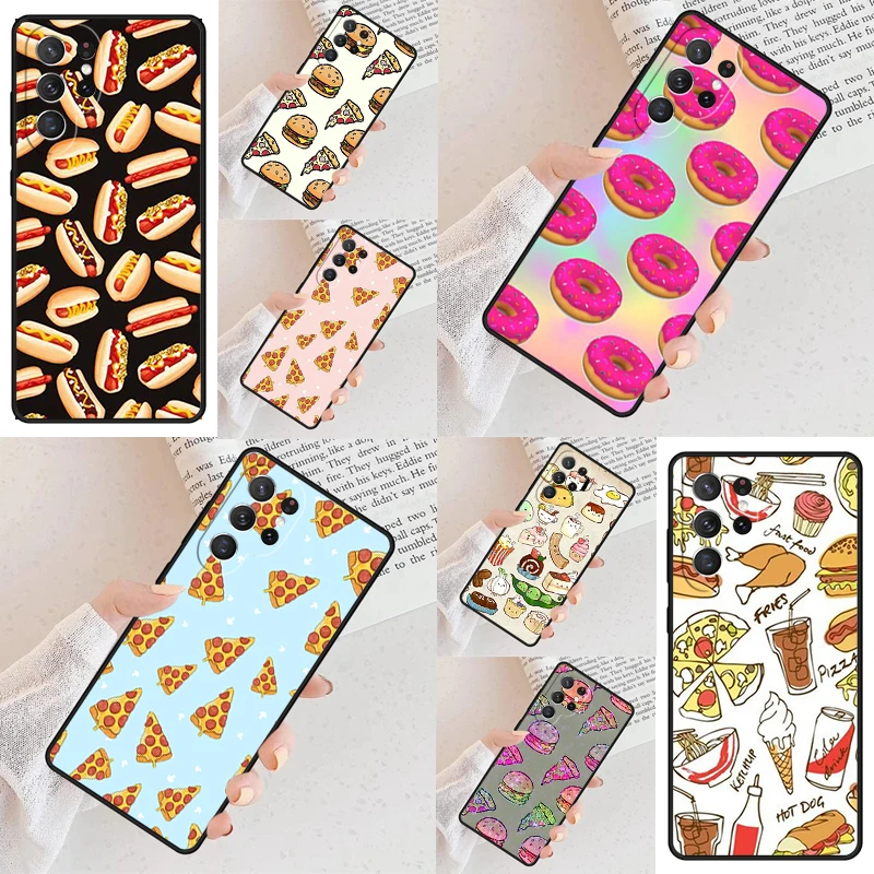 PIZZA HOTDOG Donuts Cake Phone Case For Samsung Galaxy S24 S23 S22 S21 Ultra S10 Note 10 Pro S20 Plus FE S9 S8 Cover