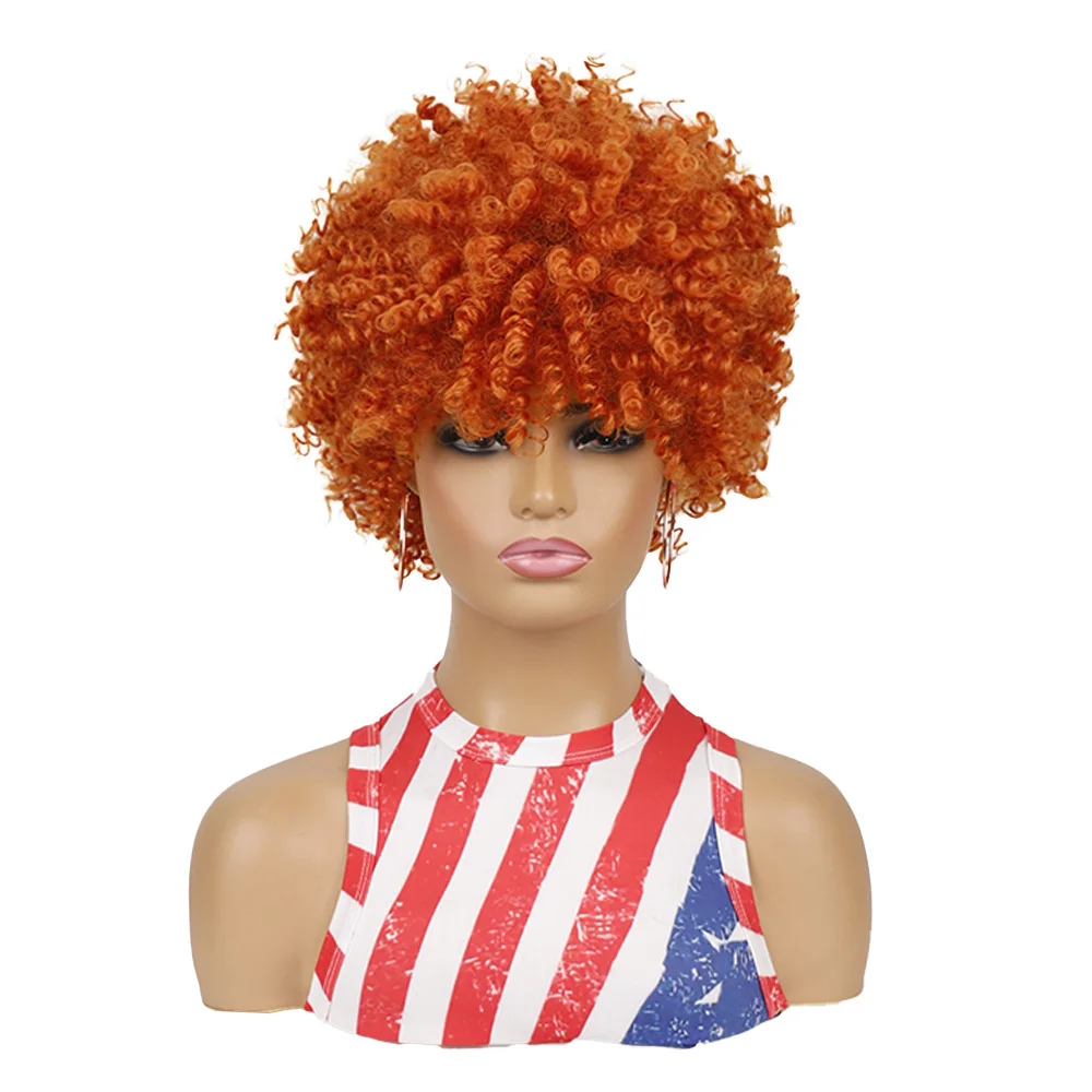 OUCEY Synthetic Hair Curly Wigs for Women Afro Kinky Curly Wig Female Orange Short Wigs on Sale Clearance Cosplay Wig Woman