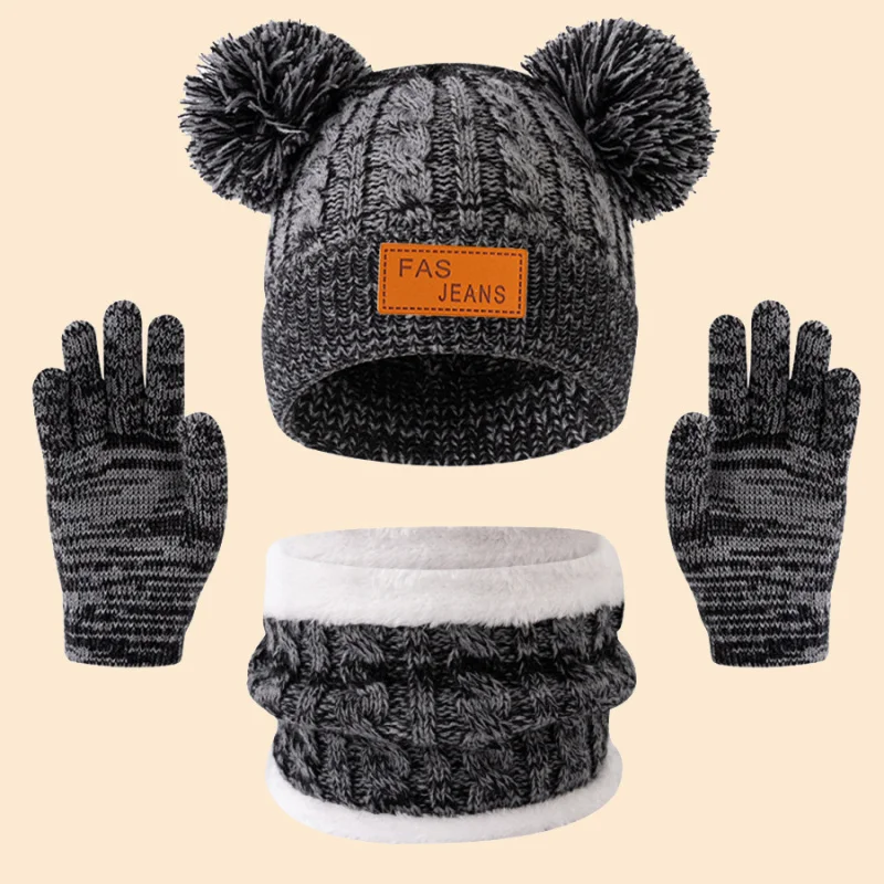 Amazon Xiyin comercio exterior gorro tejido para niños bufanda guantes Otoño Invierno forro polar cálido gorro de punto de invierno engrosado