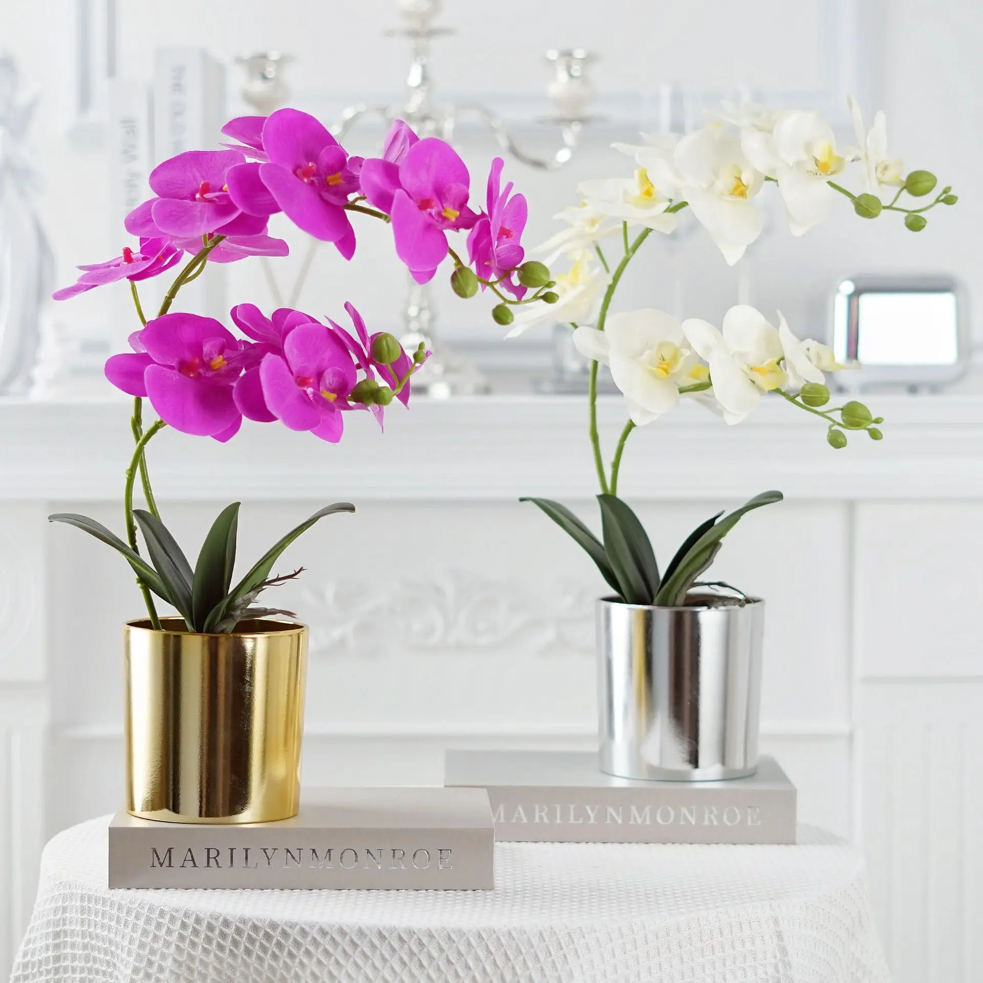 43cm Silk Cloth Artificial Phalaenopsis Potted Fake Flower Suit Artificial Flower Bonsai Living Room Decoration Silk Flower Flow