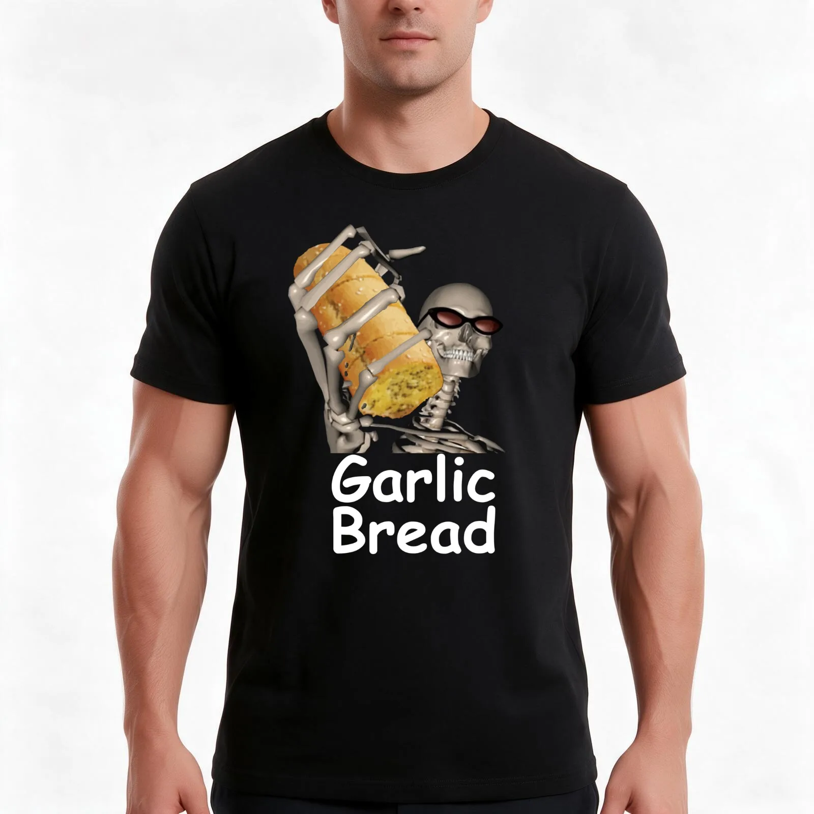 garlic bread T-Shirt, Summer Casual Cotton Tee, Oversized Streetwear Tops, Vintage Graphic Print, Loose Fit Short Sleeve