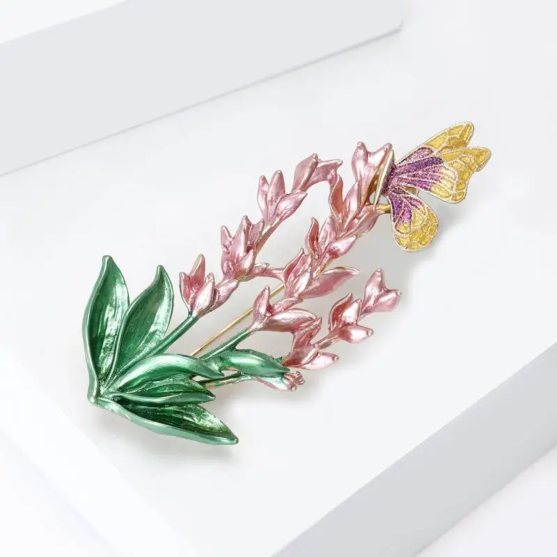 جميلة سخية سبائك المينا الخزامى فراشة بروش للنساء سيدة 2-color المينا الزهور والحشرات مكتب الحفلات بروش