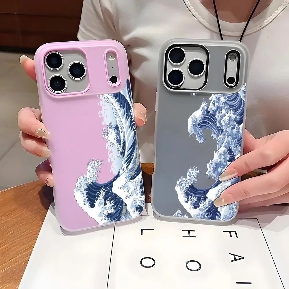 Funda Transparente de TPU con Diseño de la Gran Ola de Japón para iPhone 17 16 15 14 13 12 11 Pro Max Plus Mini, Delgada y Protectora