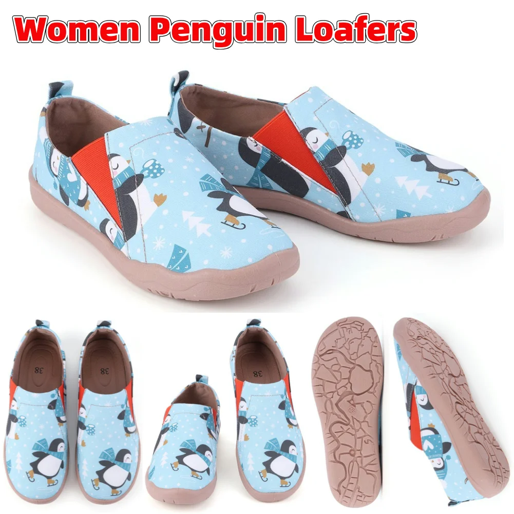 Women Penguin Loafers Anti Slip Casual Travel Shoes Breathable Lightweight Walking Loafers Comfortable Boat Shoes for Daily Wear