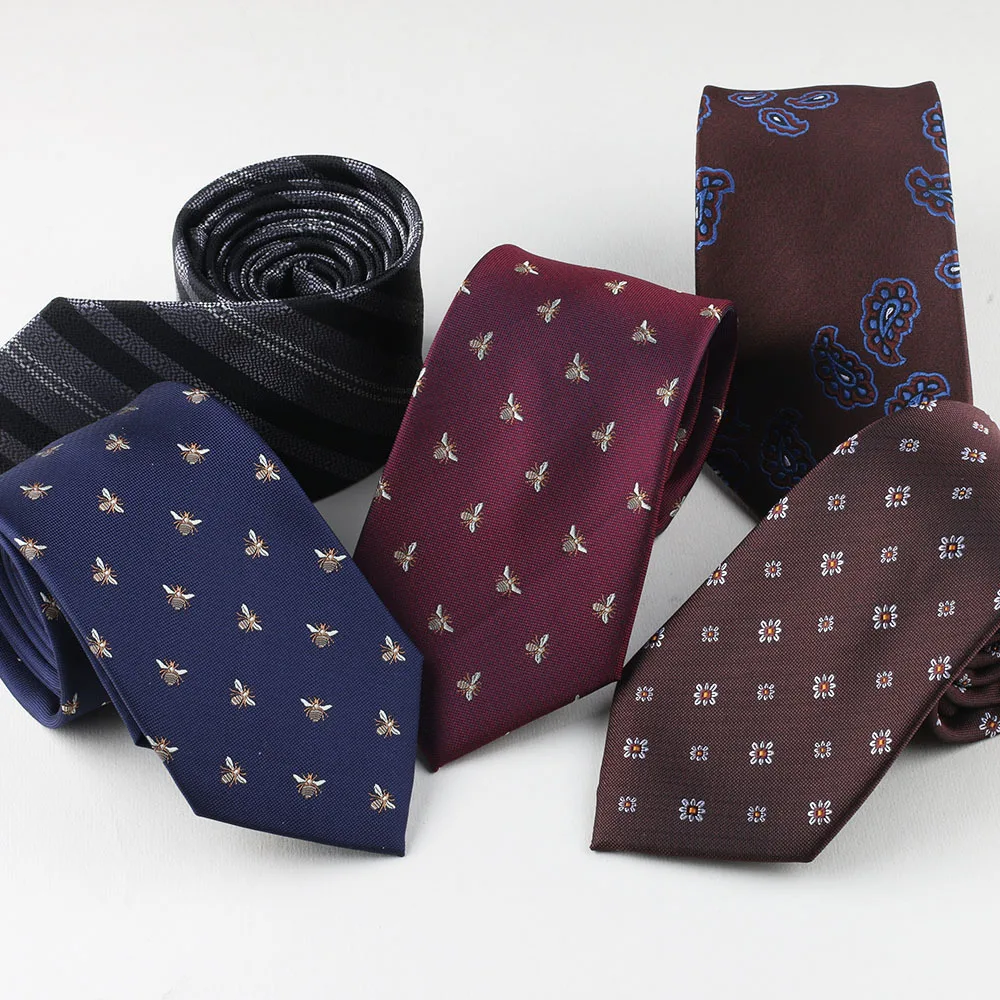 Corbatas a rayas rojas y marrones de 8cm para hombre, corbatas coreanas de Cachemira con flores, accesorios de la camisa Formal, corbata de uso diario a la moda para niño joven