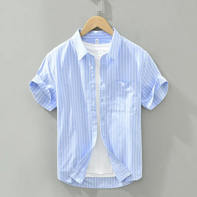 Lightweight Comfortable Men's Summer Short Sleeve Shirt Casual  Stripe Top Versatile Standard Fit Business Gentleman Style