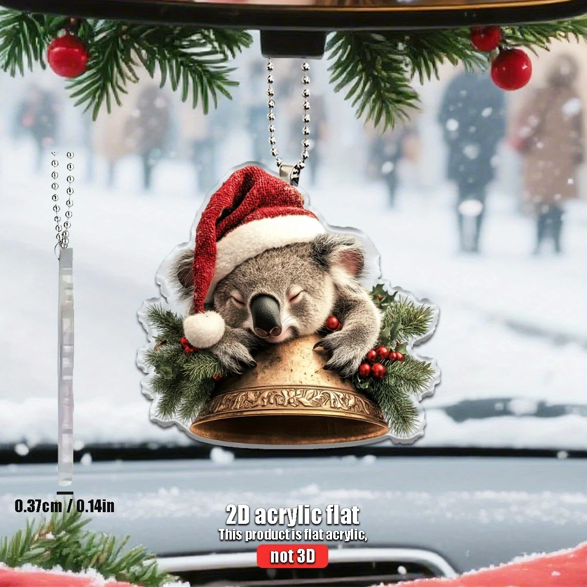 1/4 2D Weihnachtsmütze, Ast, Koala-Glocken, geeignet für Auto, Zuhause, Festival, Dekoration, Weihnachtsbaum-Anhänger, Weihnachtsgeschenk
