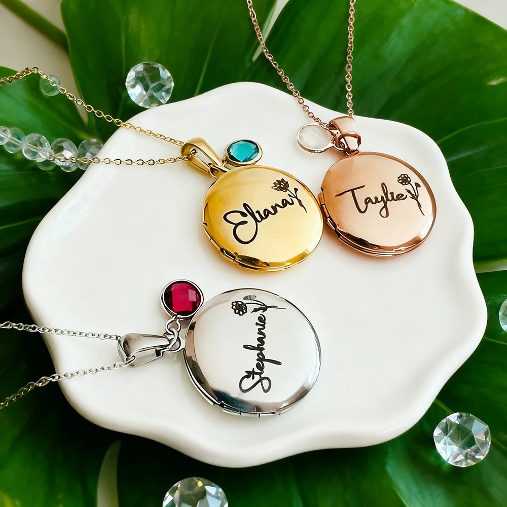 

Персонализированное ожерелье с фотографией и именем на заказ, кулон с цветком рождения 12, камень памяти, изображение, ювелирные изделия, подарок на день Святого Валентина