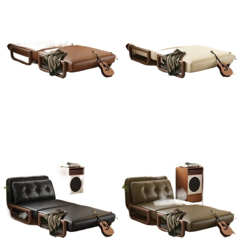 sofa bed folding dual-purpose, small apartment living room study, single folding, retro oil wax skin