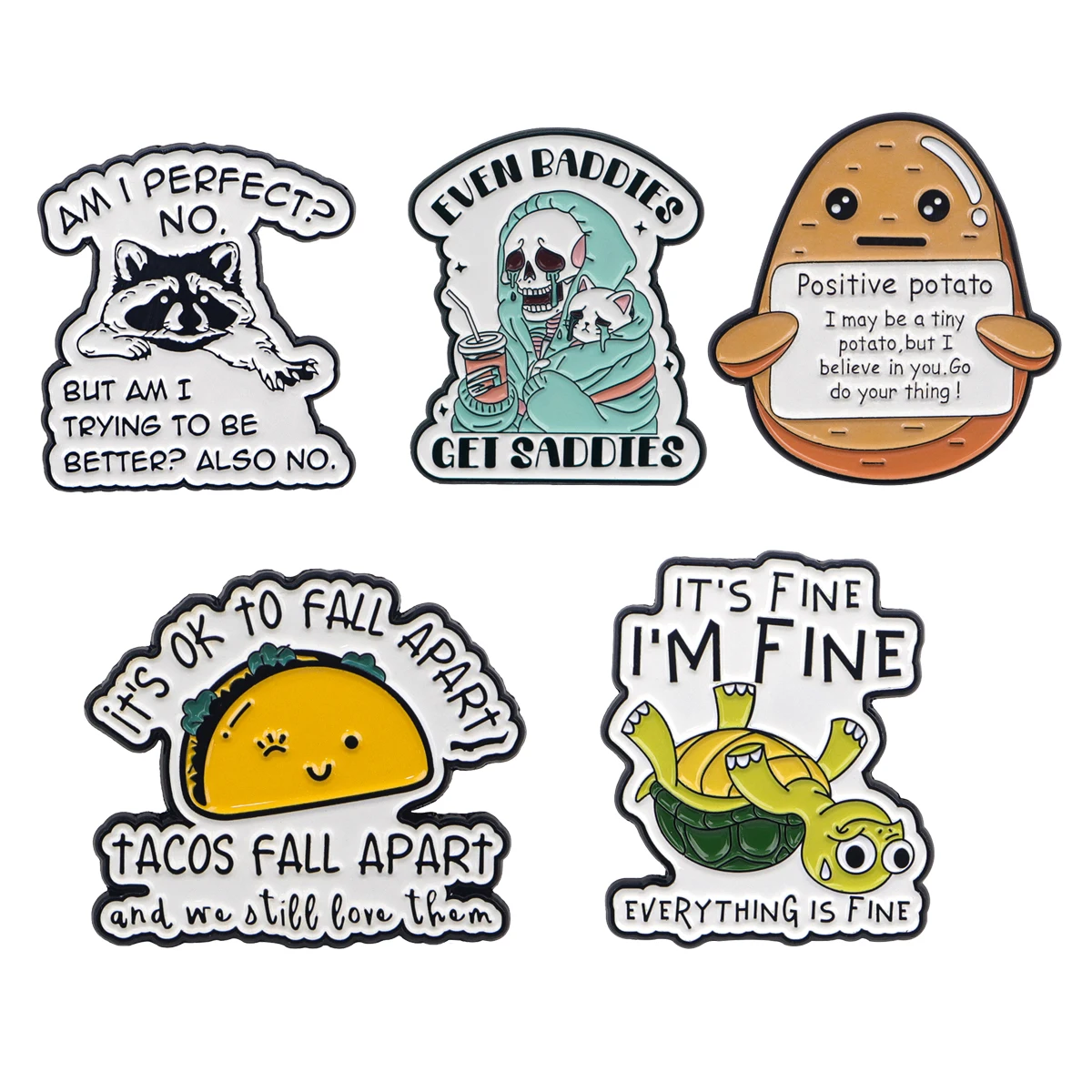 Cartoon Animals Enamel Pin Cute Turtle Raccoon Badges on Backpack Funny Quotes Brooch Lapel Pins Cosplay Accessories Toys Gift