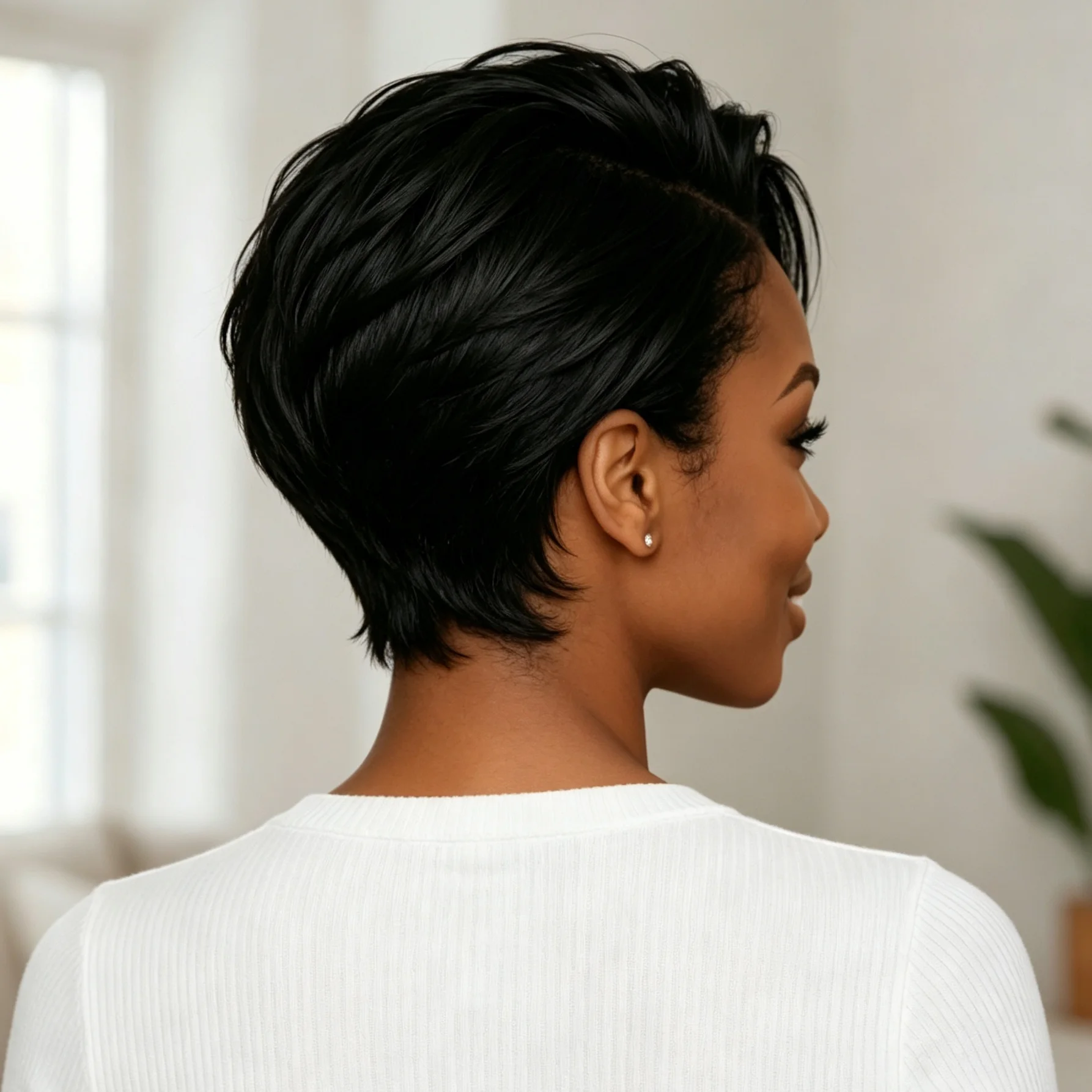 13x4x1 Lace Front Human Hair Wig 180% Density Natural Black Short Pixie Cut For Women Side Bang Pre Plucked Natural Hairl