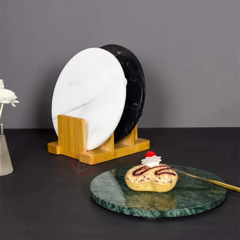 D25x1CM Natural Round Marble Stone Tray Glossy Pastry Board for Dessert, Cheese, Coffee, Appetizers