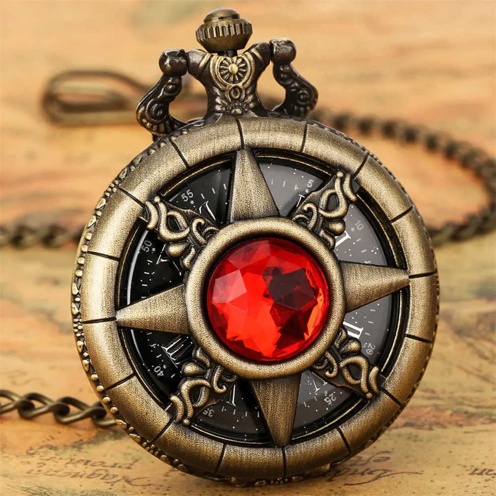 Starry Black Roman Numeral Dial Hollow Sun Bronze Vintage Quartz Pocket Watch Fob Chain Necklace Pendant Pocket Timepiece Unisex