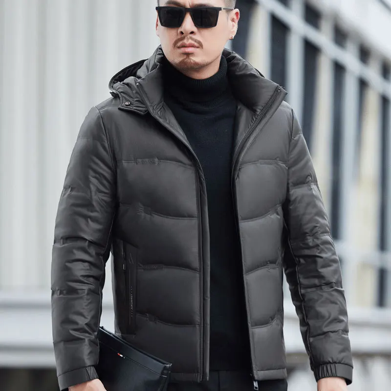 

Men's Genuine Leather down Jacket Mid-Length Thickened down Coat Warm Casual Outerwear for Men