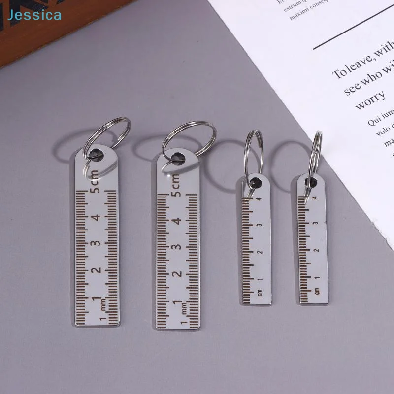 ♥Mini Stainless Steel Ruler Keychain | 1-5cm Portable Measuring Tool Key Rings (Anti-loss Measuring Ruler)