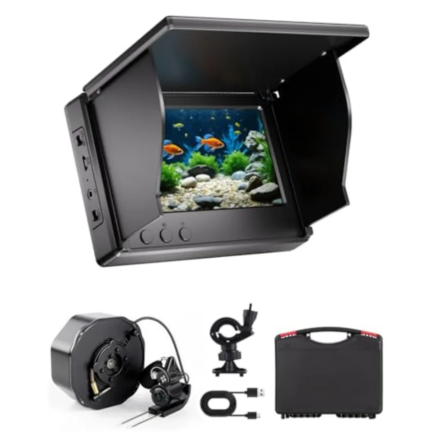 

Underwater fishing camera for ice, kayak, boat saltwater use; PVC housing, black; 4.3 HD monitor, 100ft cable, 4 IR night light