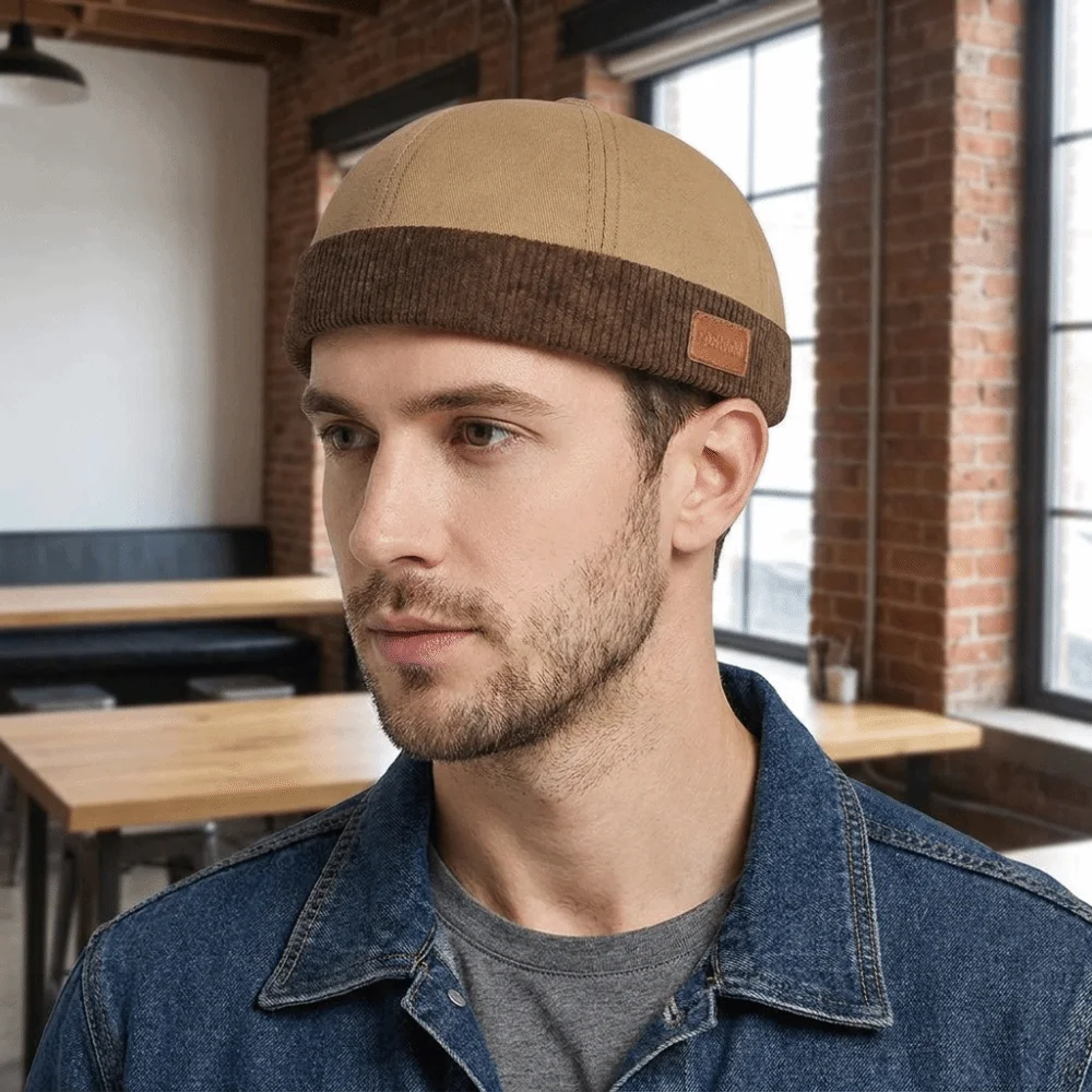 Simple Corduroy Splicing Dome Melon Cap Solid Color Brimless Bucket Cap Hip Hop Beanies Docker Hat Travel