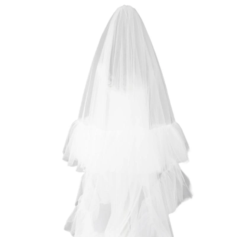 

652F Double Layered Wedding Veil Romantics Elegant Veil Ruffled Print Tullel for Weddings and Bridal Event