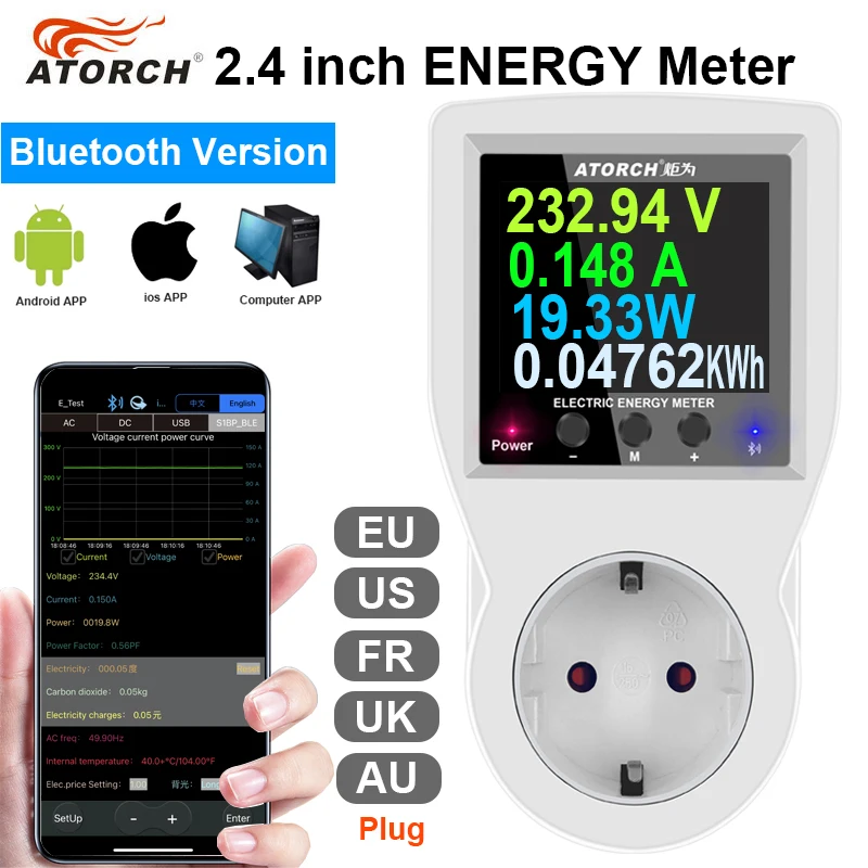 AC85V-265V Digitale Power Wattmeter Elektriciteitsverbruik Kwh Energiemeter watt Wattage Meter EU US FR AU UK plug Met APP