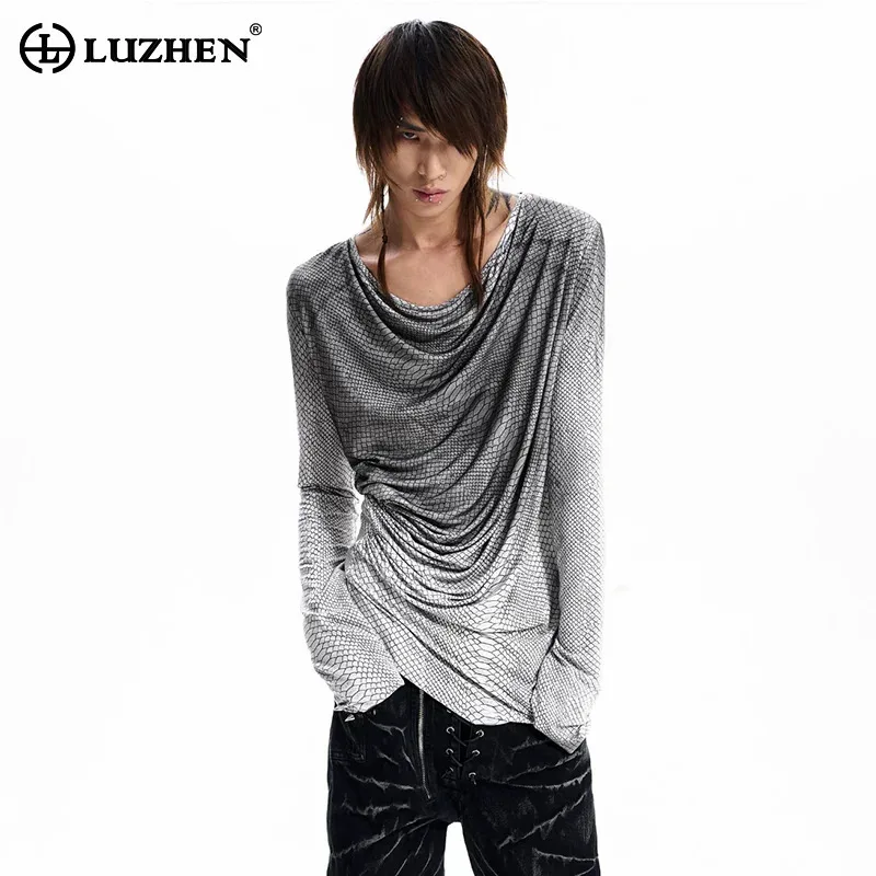 LUZHEN 2026 Autumn Trendy Tie-dyed Wornout Niche Design Long Sleeve T-shirts Men's Fashion Handsome Original Casual Tops JY8779