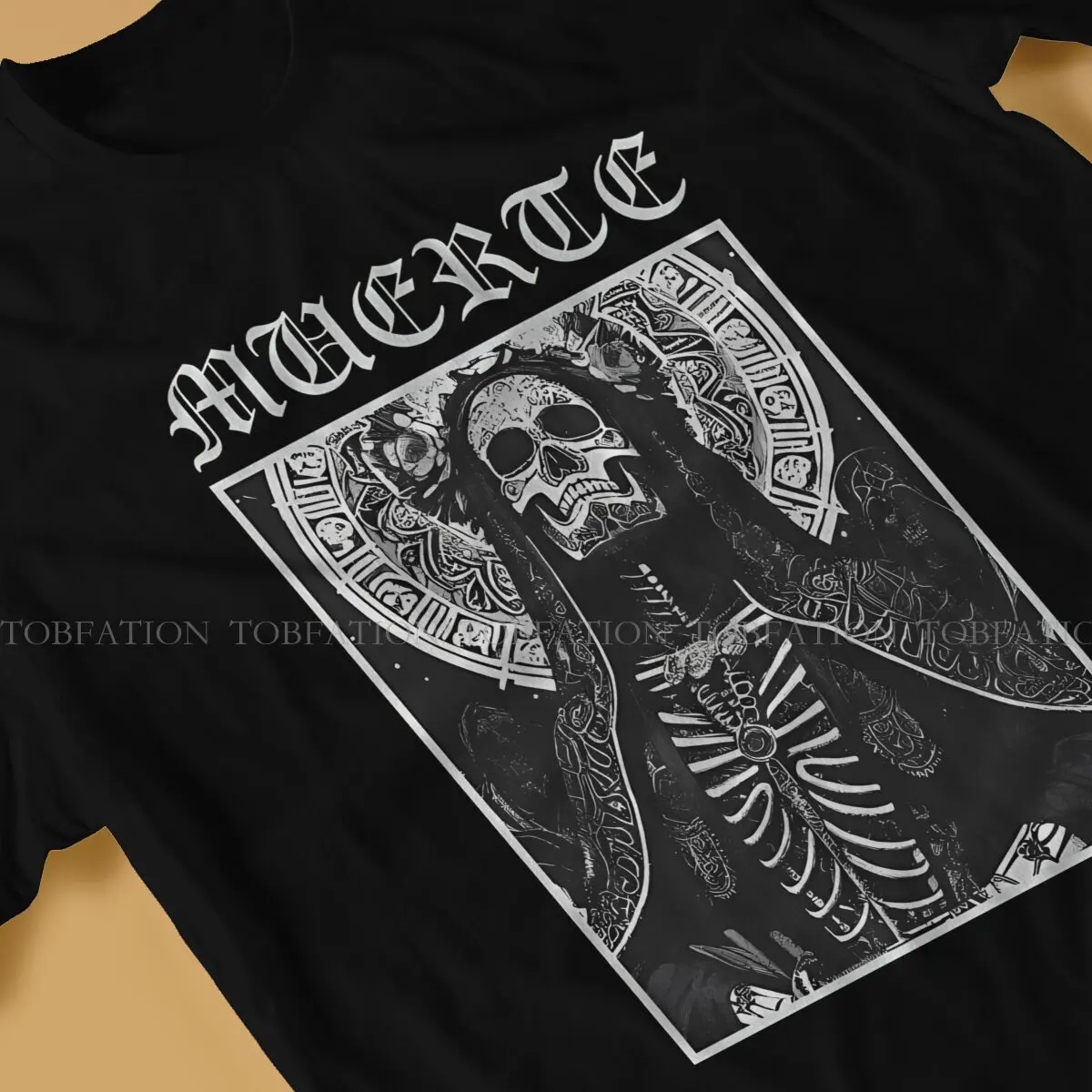 MUERTE Round Collar TShirt Santa Muerte Pure Cotton Basic T Shirt Man\'s Clothes New Design Fluffy