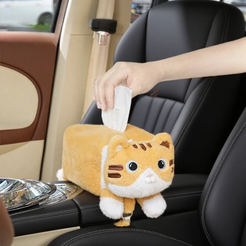 

Автомобильная коробка для салфеток, плюшевые коробки для автомобильных салфеток с изображением котенка, мягкий нечеткий материал, салон автомобиля для хранения, автомобильные аксессуары для салфеток