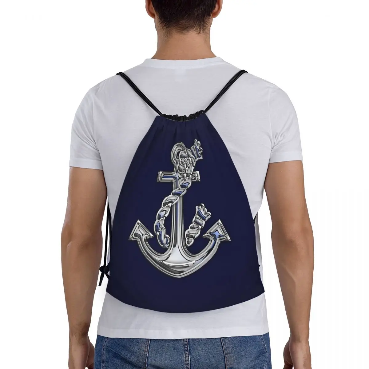 

Chrome Style Nautical Rope Anchor Applique Backpacks Fashion Portable Drawstring Bags Storage Bag Book Bags For Travel Students