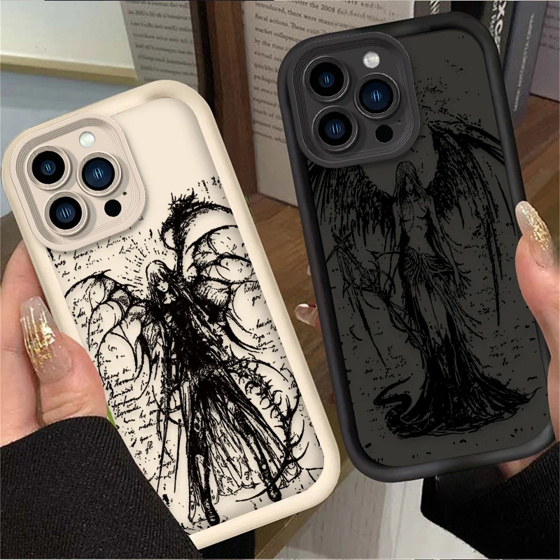 Coque de téléphone de luxe Punk Black Angel, étui antichoc pour iPhone 16 16E 15 14 13 12 11 Pro Max X XS X S Max XR SE 2020 SE4 7 8