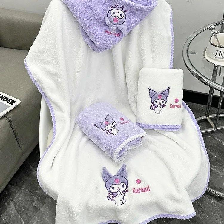 Sanrio cartoon three-dimensional Kuromi coral velvet towel bath towel soft and absorbent for children and adults