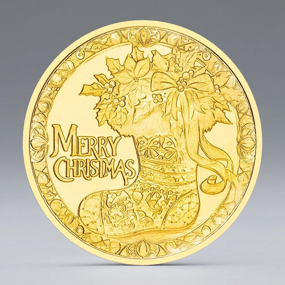 Gingerbread Man Gold Plated Collection Coin Merry Christmas Stocking Stuffer Favors Souvenir Coins Festival Gift