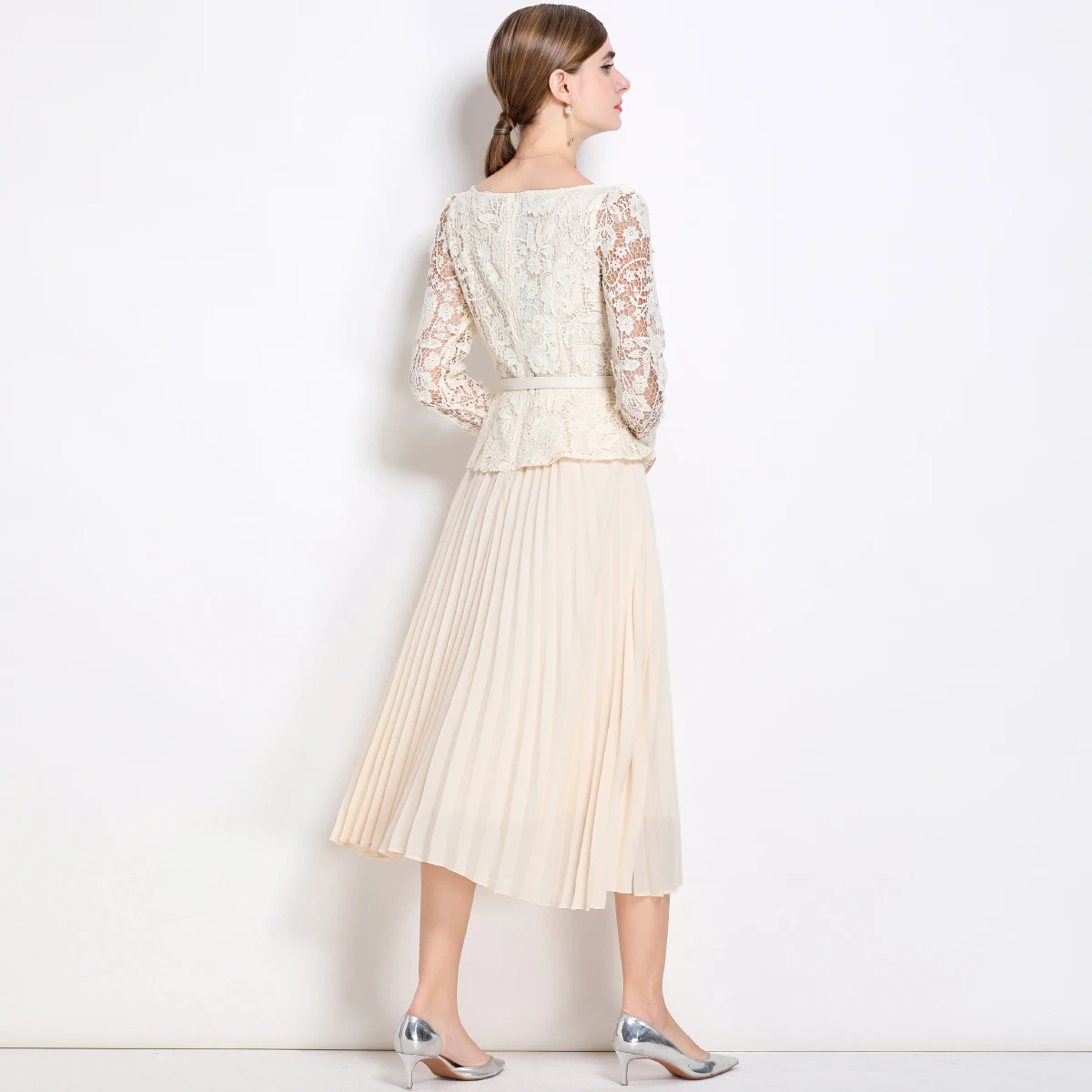 Automne piste fleur broderie dentelle Patchwork robe de bal femmes été automne à manches longues ceinture Midi longues robes de soirée