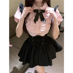 2024 Black Japanese Kawaii High Waist Mini Suspender Skirt Y2k Aesthetic Sweet Women Solid Streetwear Gothic Jk Sling Skirt